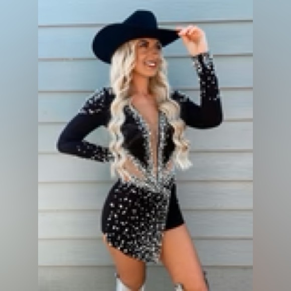 Black and White Beaded Jumpsuit - Picture 3 of 3